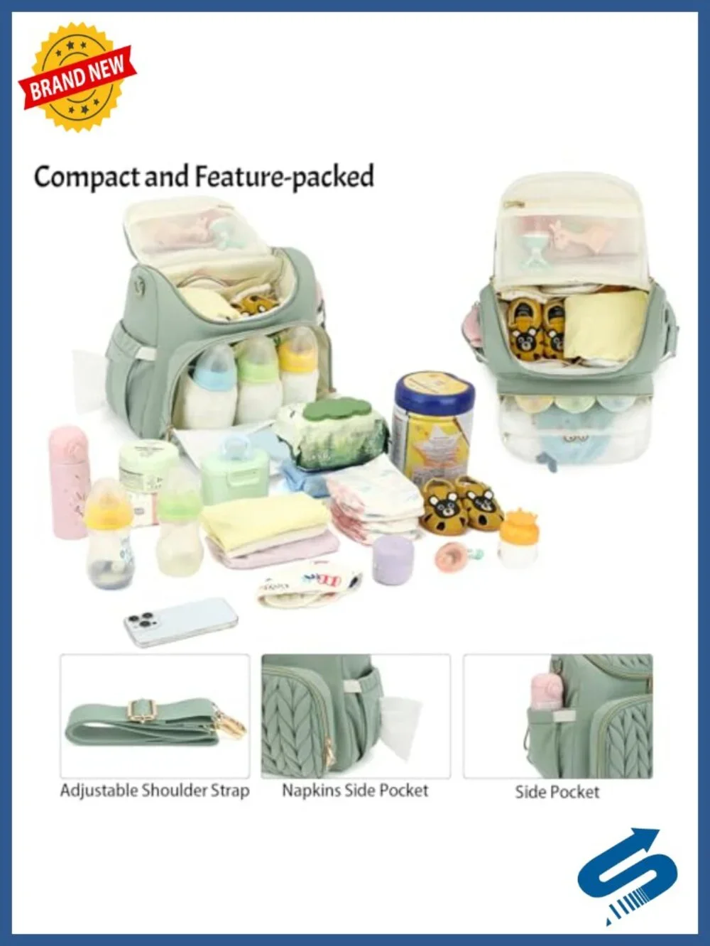 Quilted Mini Diaper Bag Backpack Crossbody Tote for Mom, Water Resistant Nylon